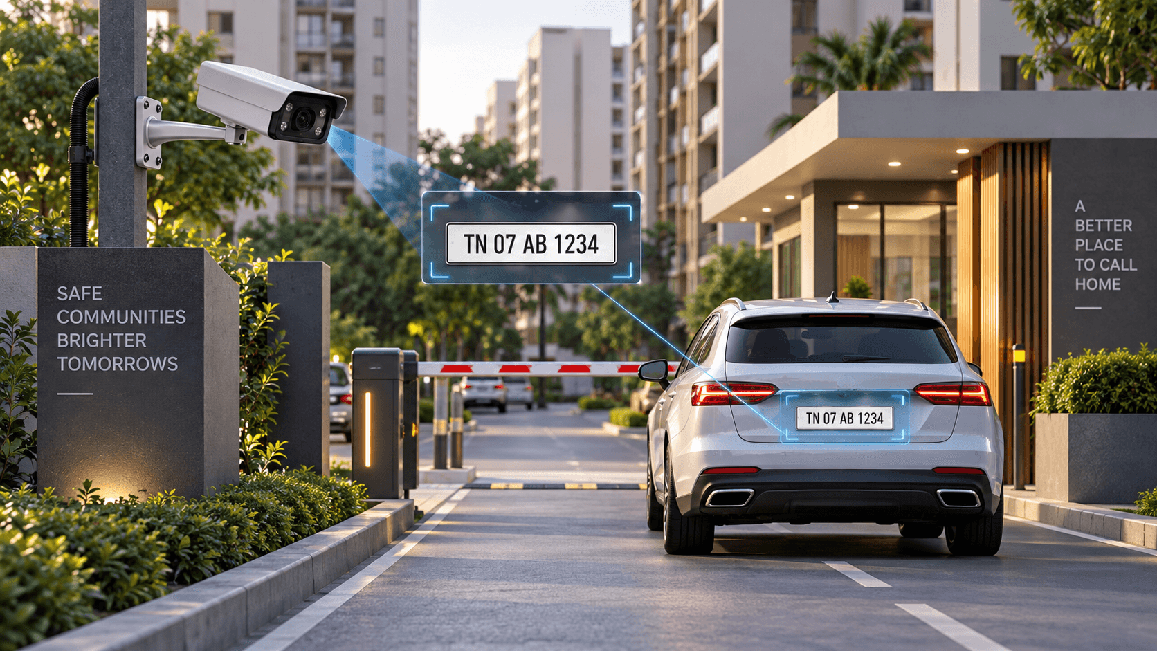 AI / ANPR IP security camera in its installation setting