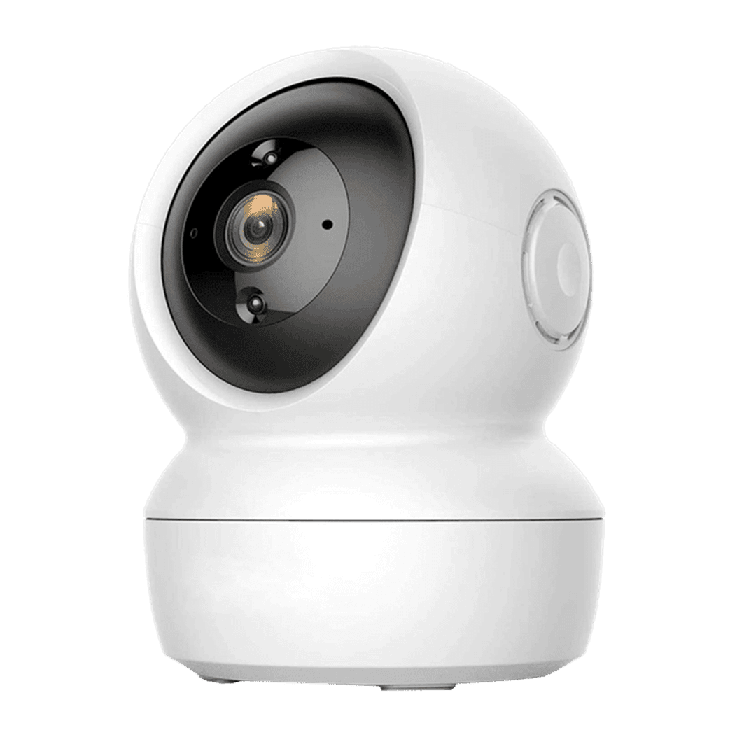 Indoor pan-tilt WiFi camera with an integrated lens and microphone